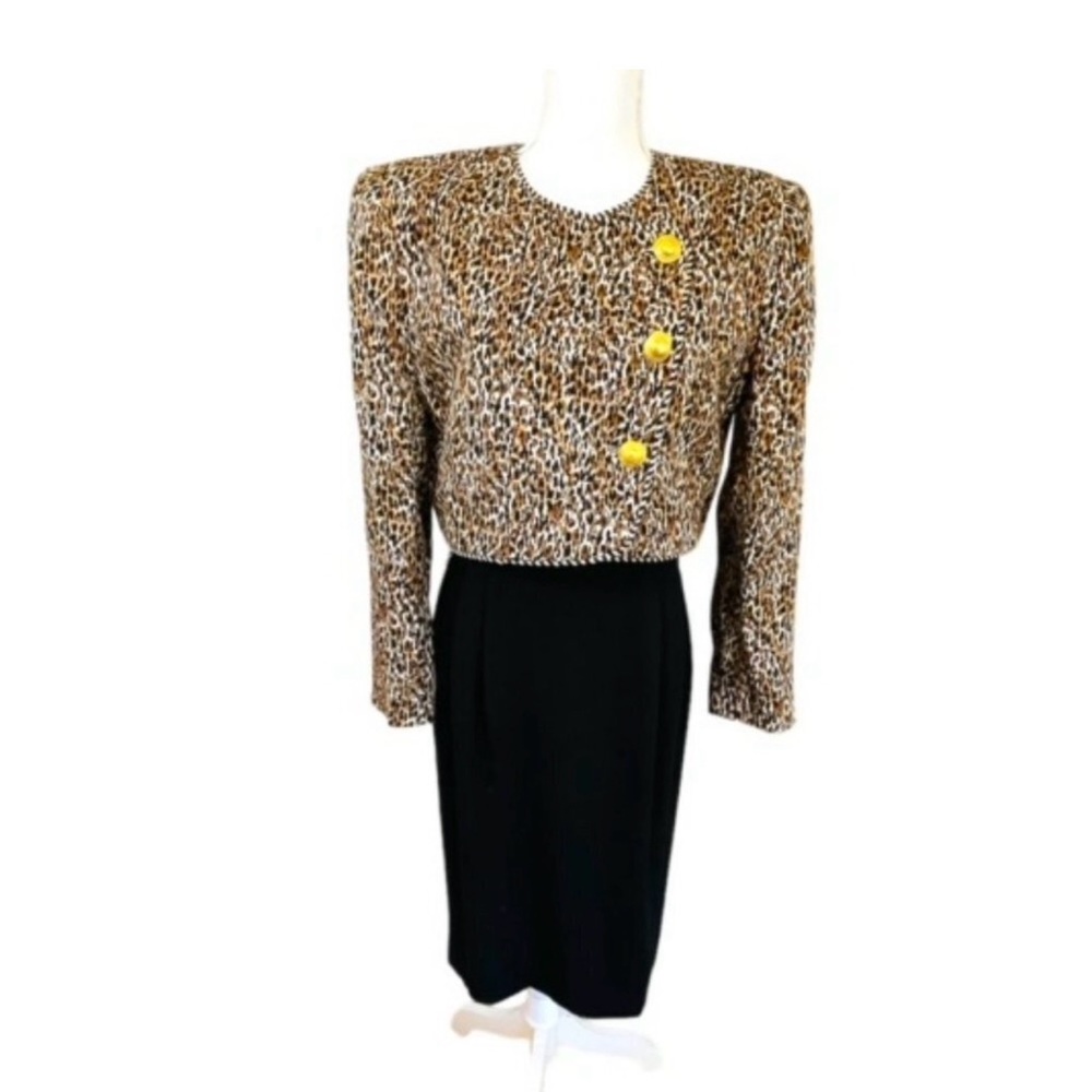 Saks Fifth Avenue Leopard and Black Pencil Skirt